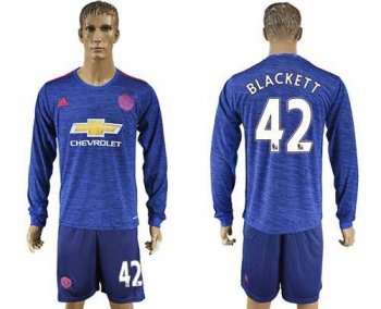 Manchester United #42 Blackett Away Long Sleeves Soccer Club Jersey