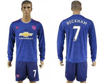 Manchester United #7 Beckham Away Long Sleeves Soccer Club Jersey