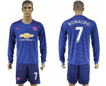 Manchester United #7 Ronaldo Away Long Sleeves Soccer Club Jersey