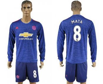 Manchester United #8 Mata Away Long Sleeves Soccer Club Jersey