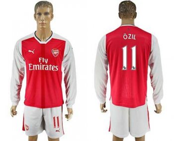 Arsenal #11 Ozil Red Home Long Sleeves Soccer Club Jersey