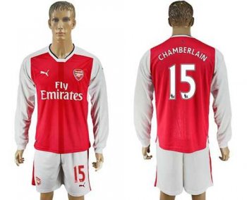 Arsenal #15 Chamberlain Red Home Long Sleeves Soccer Club Jersey