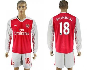 Arsenal #18 Monreal Red Home Long Sleeves Soccer Club Jersey