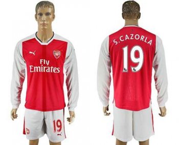 Arsenal #19 S.Cazorla Red Home Long Sleeves Soccer Club Jersey