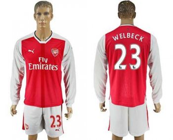 Arsenal #23 Welbeck Red Home Long Sleeves Soccer Club Jersey