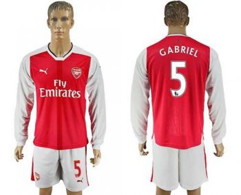 Arsenal #5 Gabriel Red Home Long Sleeves Soccer Club Jersey