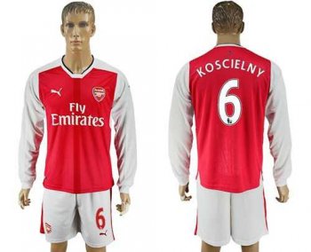 Arsenal #6 Koscielny Red Home Long Sleeves Soccer Club Jersey