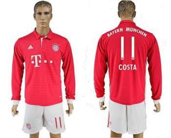 Bayern Munchen #11 Costa Home Long Sleeves Soccer Club Jersey