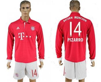 Bayern Munchen #14 Pizarro Home Long Sleeves Soccer Club Jersey