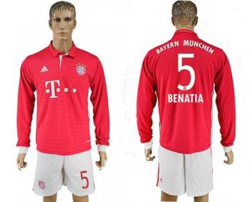 Bayern Munchen #5 Benatia Home Long Sleeves Soccer Club Jersey