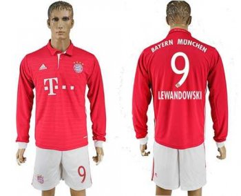 Bayern Munchen #9 Lewandowski Home Long Sleeves Soccer Club Jersey