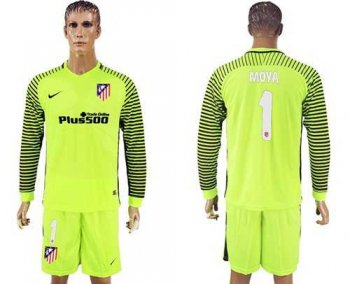 Atletico Madrid #1 Moya Green Goalkeeper Long Sleeves Soccer Club Jersey