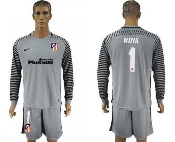 Atletico Madrid #1 Moya Grey Goalkeeper Long Sleeves Soccer Club Jersey