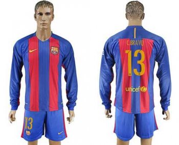 Barcelona #13 C.Bravo Home Long Sleeves Soccer Club Jersey