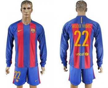 Barcelona #22 Aleix Vidal Home Long Sleeves Soccer Club Jersey