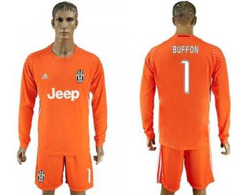 Juventus #1 Buffon Orange Goalkeeper Long Sleeves Soccer Club Jersey