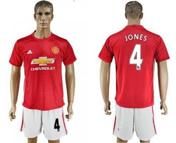 Manchester United #4 Jones Red Home Soccer Club Jersey