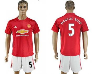 Manchester United #5 Marcos Rojo Red Home Soccer Club Jersey