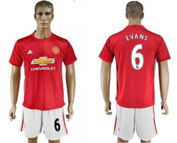 Manchester United #6 Evans Red Home Soccer Club Jersey