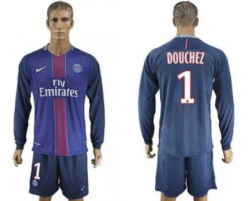 Paris Saint-Germain #1 Douchez Home Long Sleeves Soccer Club Jersey