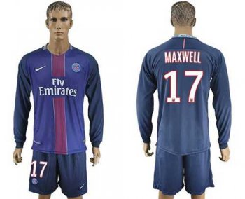 Paris Saint-Germain #17 Maxwell Home Long Sleeves Soccer Club Jersey