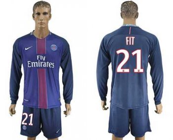 Paris Saint-Germain #21 Fit Home Long Sleeves Soccer Club Jersey