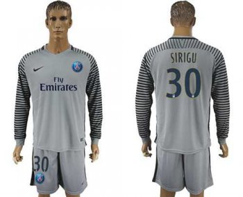 Paris Saint-Germain #30 Sirigu Grey Goalkeeper Long Sleeves Soccer Club Jersey