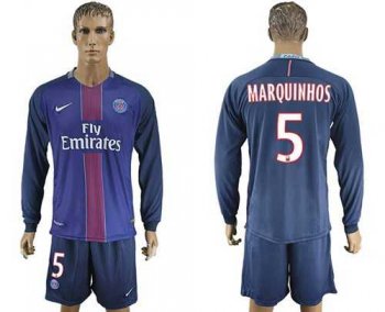 Paris Saint-Germain #5 Marquinhos Home Long Sleeves Soccer Club Jersey