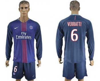 Paris Saint-Germain #6 Verratti Home Long Sleeves Soccer Club Jersey