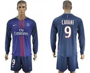 Paris Saint-Germain #9 Cavani Home Long Sleeves Soccer Club Jersey