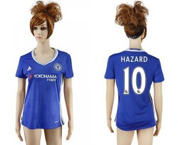 Women's Chelsea #10 Hazard Home Soccer Club Jersey