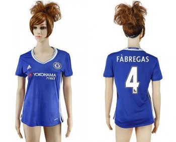 Women's Chelsea #4 Fabregas Home Soccer Club Jersey