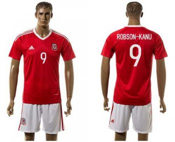 Wales #9 Robson-Kanu Red Home Soccer Club Jersey