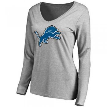 Women's Detroit Lions Pro Line Primary Team Logo Slim Fit Long Sleeve T-Shirt Grey