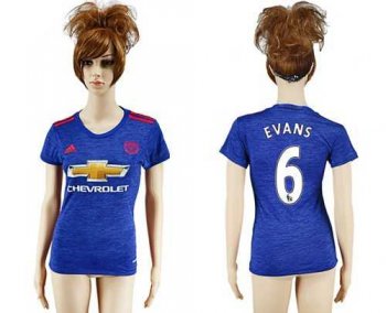 Women's Manchester United #6 Evans Away Soccer Club Jersey