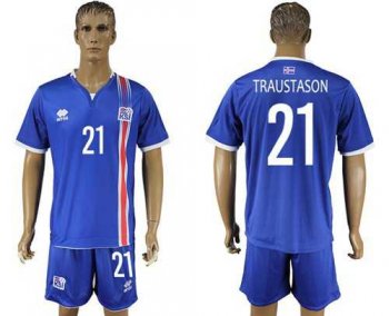 Iceland #21 Traustason Home Soccer Country Jersey