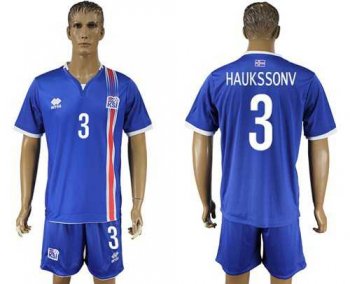 Iceland #3 Haukssonv Home Soccer Country Jersey