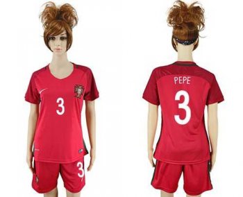 Women's Portugal #3 Pepe Home Soccer Country Jersey