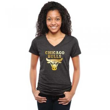 Women's Chicago Bulls Gold Collection V-Neck Tri-Blend T-Shirt Black