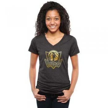 Women's Dallas Mavericks Gold Collection V-Neck Tri-Blend T-Shirt Black