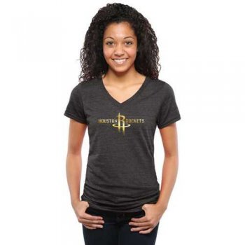 Women's Houston Rockets Gold Collection V-Neck Tri-Blend T-Shirt Black