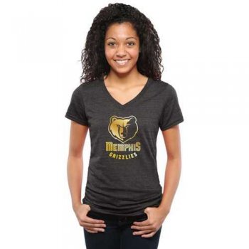 Women's Memphis Grizzlies Gold Collection V-Neck Tri-Blend T-Shirt Black