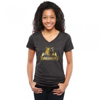 Women's Minnesota Timberwolves Gold Collection V-Neck Tri-Blend T-Shirt Black