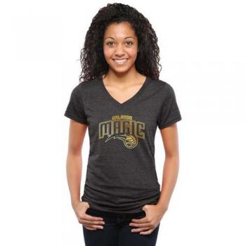 Women's Orlando Magic Gold Collection V-Neck Tri-Blend T-Shirt Black