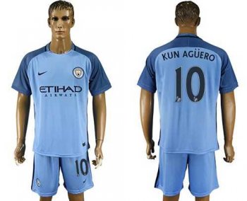 Manchester City #10 Kun Aguero Home Soccer Club Jersey