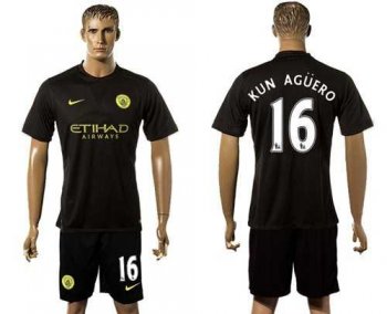 Manchester City #16 Kun Aguero Away Soccer Club Jersey