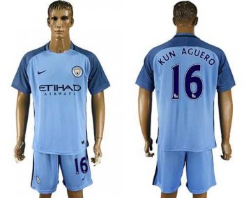 Manchester City #16 Kun Aguero Home Soccer Club Jersey