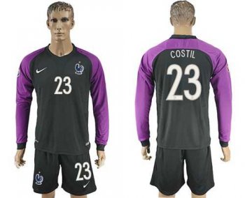 France #23 Costil Black Goalkeeper Long Sleeves Soccer Country Jersey