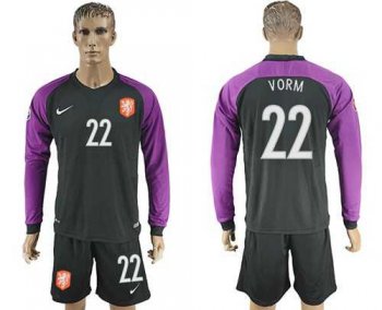 Holland #22 Vorm Black Goalkeeper Long Sleeves Soccer Country Jersey