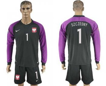 Poland #1 Szczesny Black Goalkeeper Long Sleeves Soccer Country Jersey